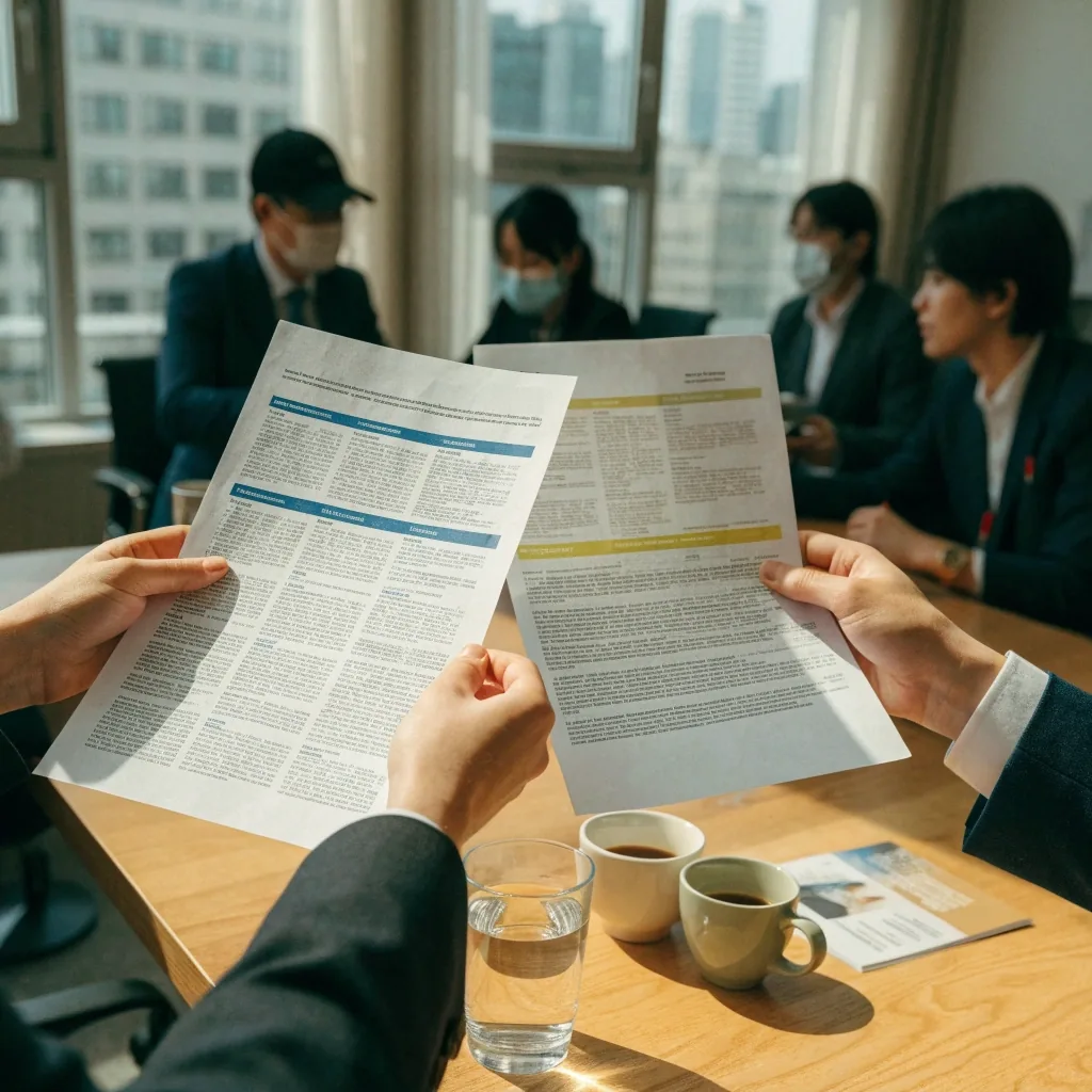 EU와 한국 규제 체계를 비교하는 컴플라이언스 팀 회의 장면